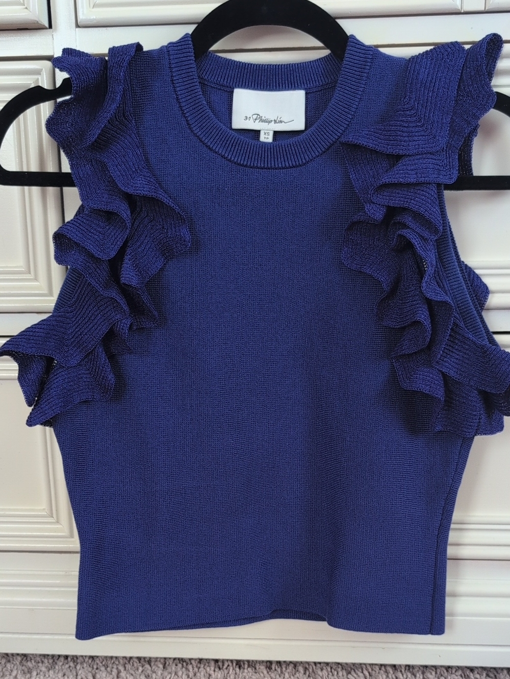 3.1 Phillip Lim Cobalt Blue Ruffle-Shoulder Knit Top
